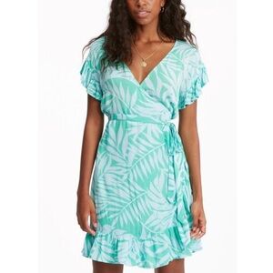 Billabong Wrap and Roll Tropical Print Wrap Dress turquoise tropical, Medium NWT